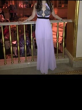 BCBG Lavender / Lilac Maxi Gown with Black Lace for weddings/special occasion